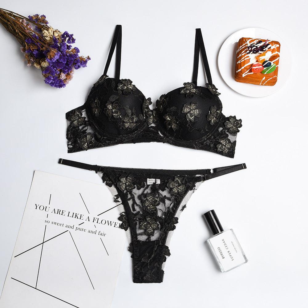 Flower Embroidery Girl Underwear With Chest Pad - runwayfashionista.com