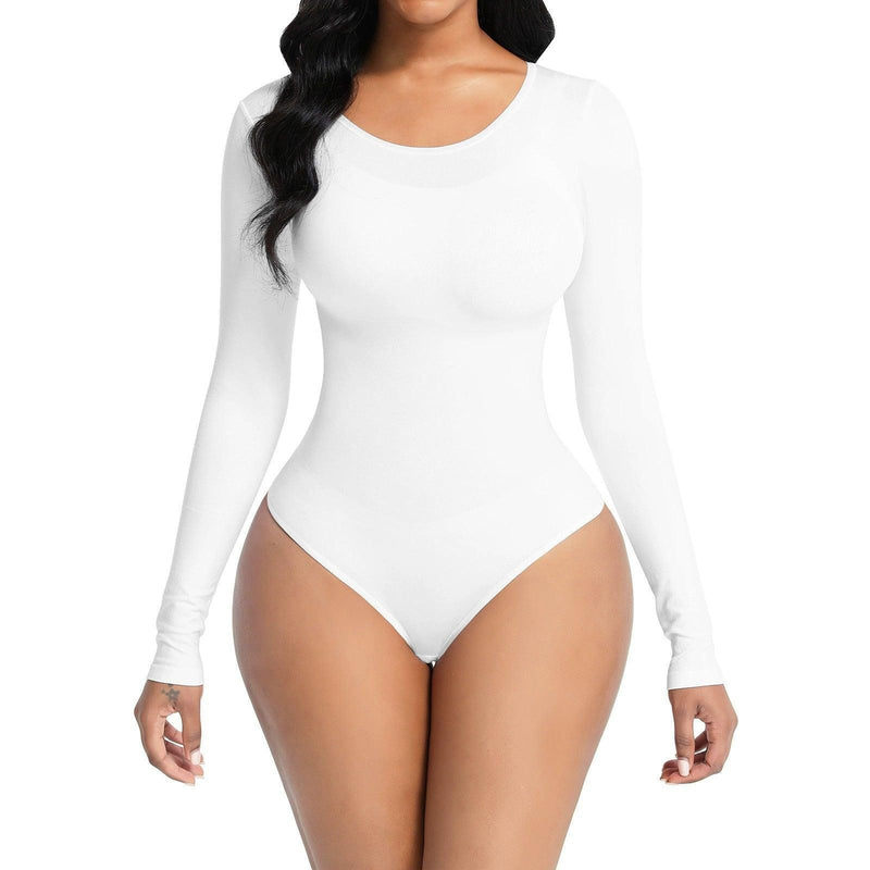 Long Sleeve Body Slimming Bodysuit - runwayfashionista.com