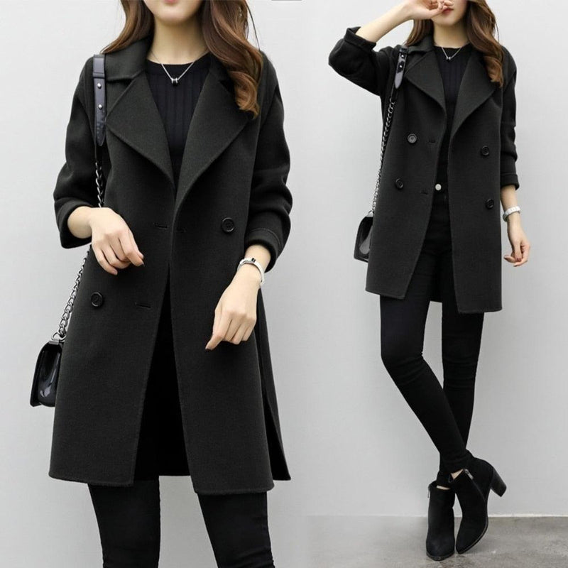 Two Breasted Long Sleeve Loose Coat - runwayfashionista.com