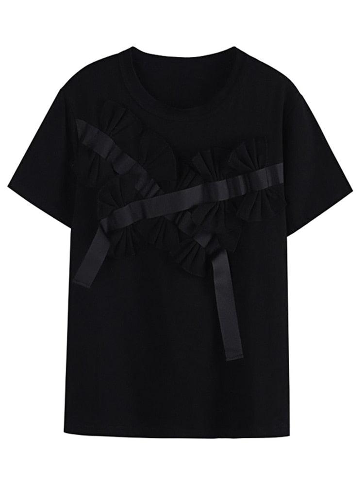 Three-Dimensional Bow Decoration T-Shirt - runwayfashionista.com