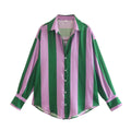 Tricolor Vertical Stripe Splice Shirt - runwayfashionista.com