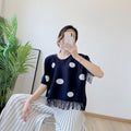 Tassel Pleated T-shirt Round Neck Short Sleeves - runwayfashionista.com