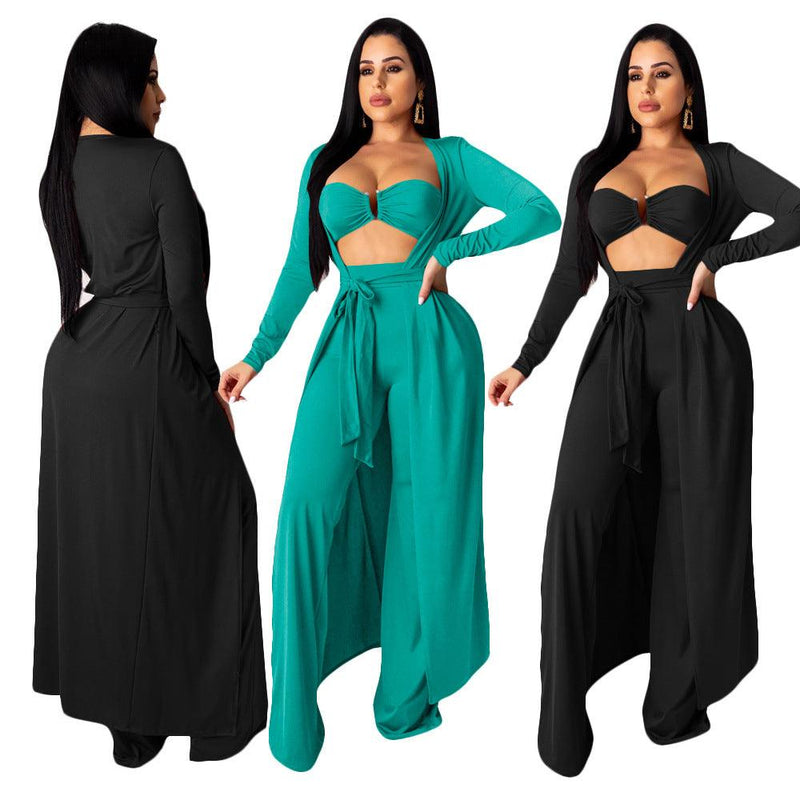 Long-Sleeved Cloak Vest Pants Three-Piece Set - runwayfashionista.com