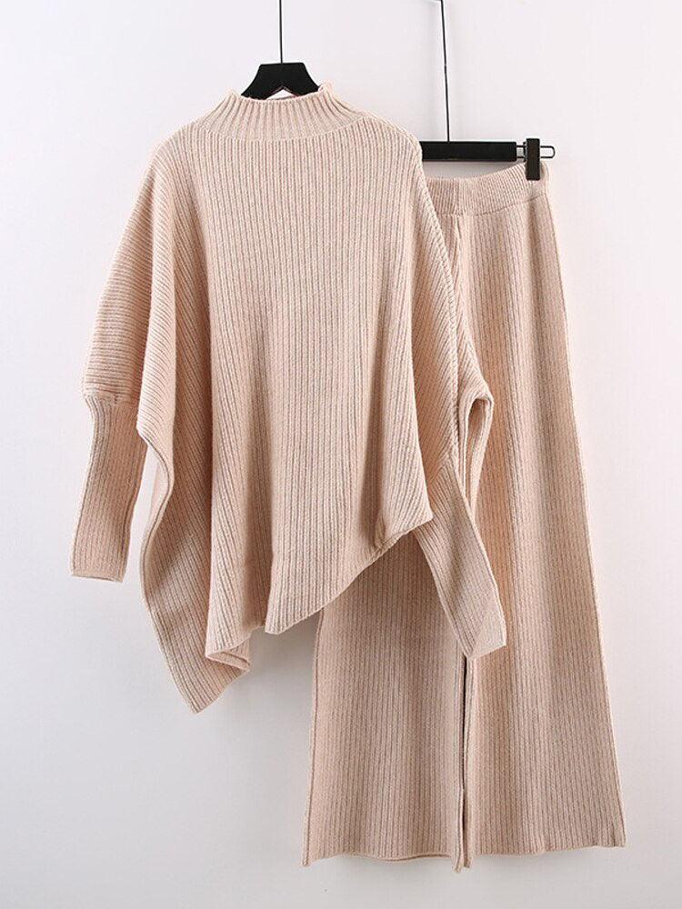 Irregular Sweater & Wide Leg Pants Set - runwayfashionista.com