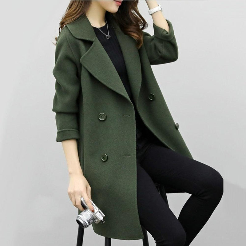 Two Breasted Long Sleeve Loose Coat - runwayfashionista.com