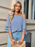 Casual Solid Metal Button One Shoulder Blouse - runwayfashionista.com