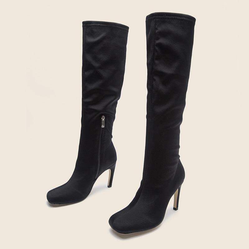 Knee Length Thin Heel High Root Cavalry Boots - runwayfashionista.com