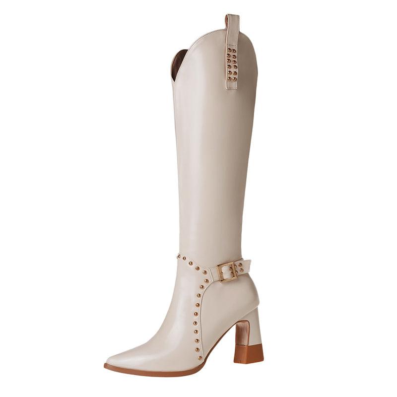 High Heels Pointed Toe Knee High Boots - runwayfashionista.com