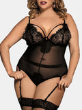 Plus Size Lace Insert Mesh Lingerie Teddy - runwayfashionista.com