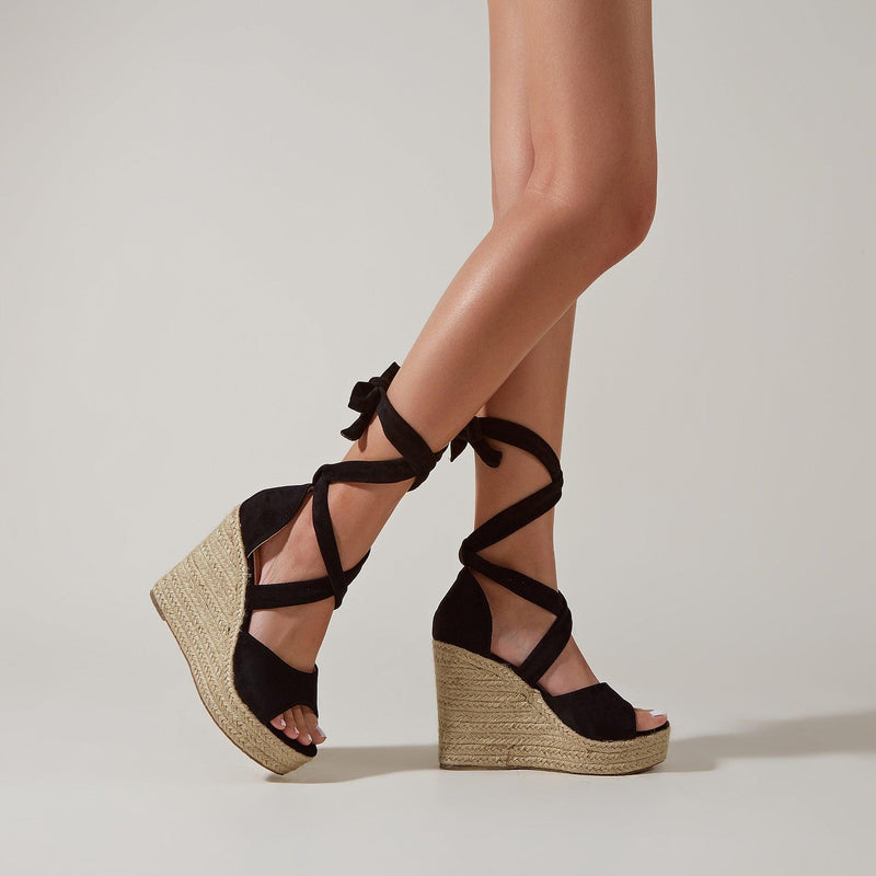 Lace Up Rope Bottom Wedge - runwayfashionista.com