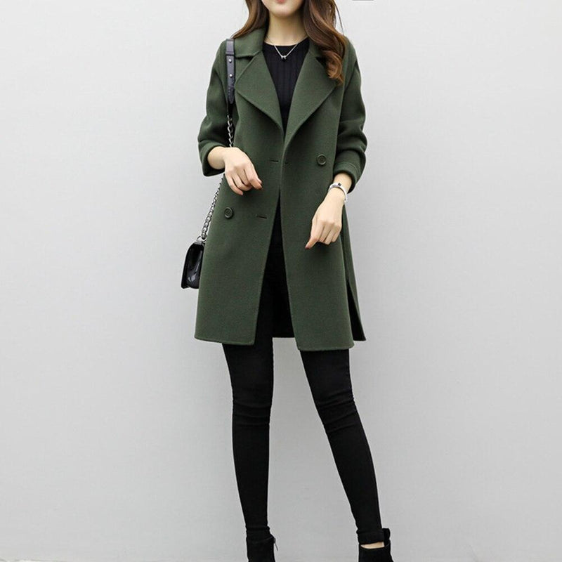 Two Breasted Long Sleeve Loose Coat - runwayfashionista.com