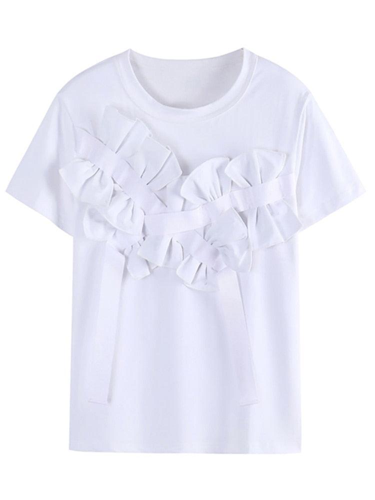 Three-Dimensional Bow Decoration T-Shirt - runwayfashionista.com