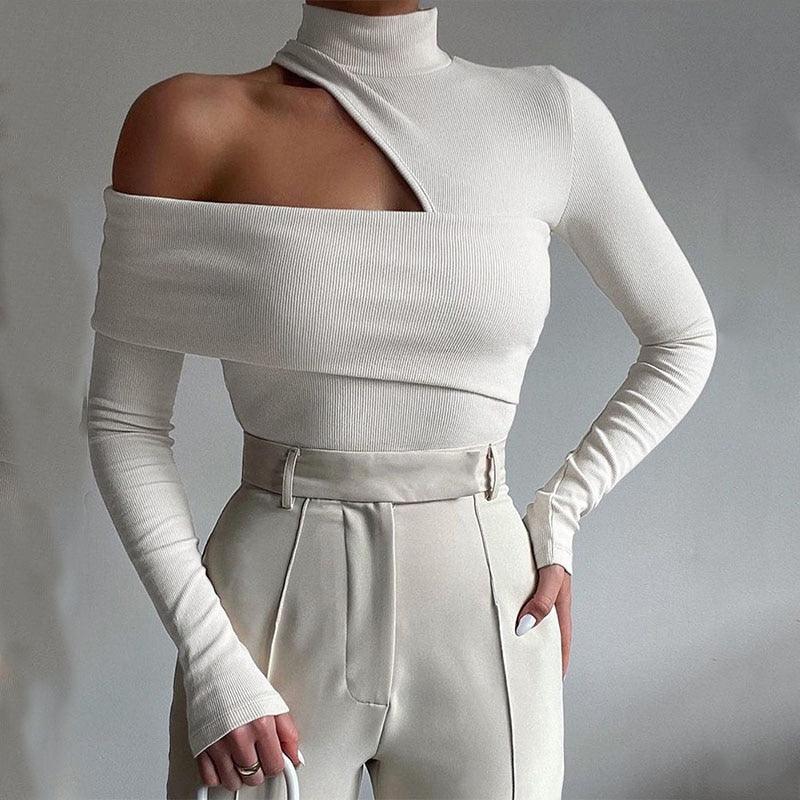 Knitted Turtleneck Hollow Out T Shirt - runwayfashionista.com