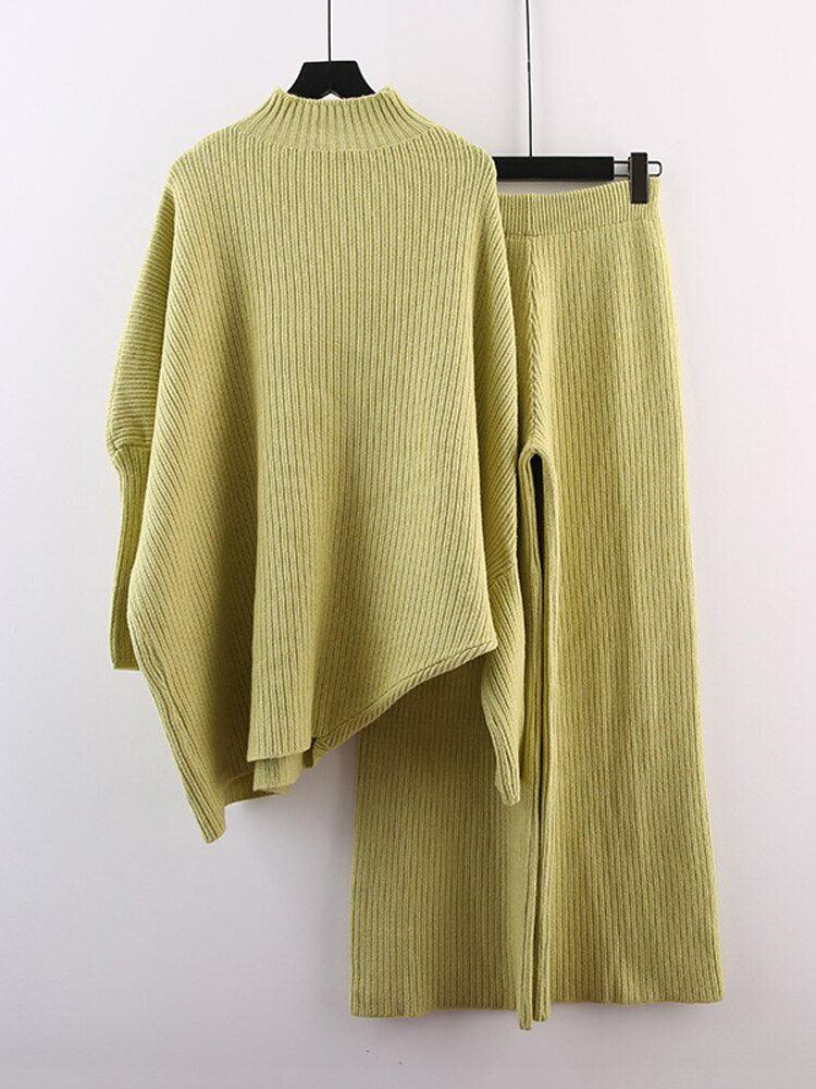 Irregular Sweater & Wide Leg Pants Set - runwayfashionista.com