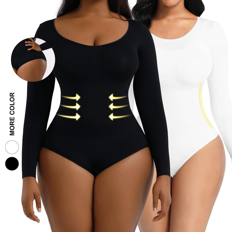 Long Sleeve Body Slimming Bodysuit - runwayfashionista.com