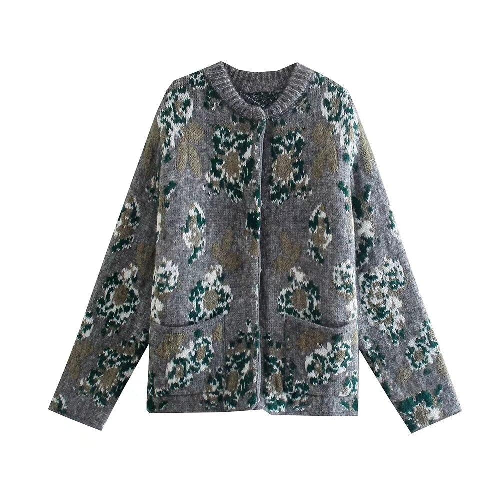 Floral Jacquard Knitted Long Sleeve Jacket - runwayfashionista.com