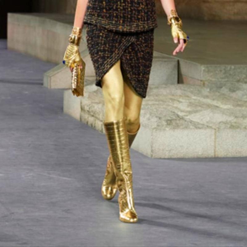 Crocodile Pattern Knee High Boots - runwayfashionista.com