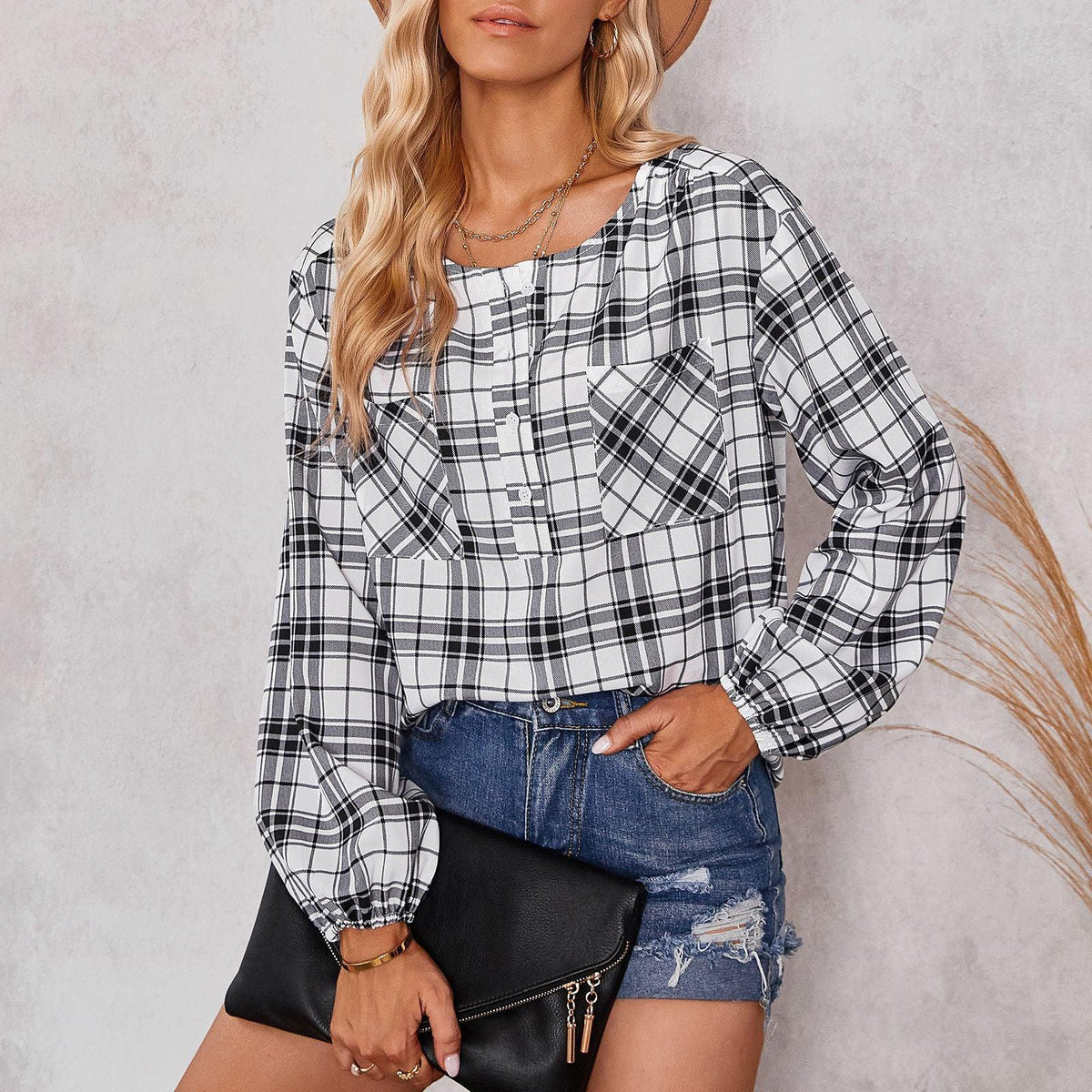 Plaid Round Neck Shirt - runwayfashionista.com