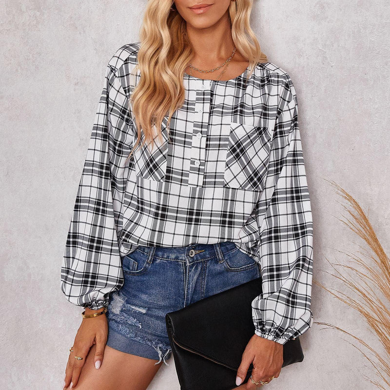 Plaid Round Neck Shirt - runwayfashionista.com