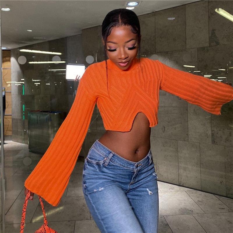 Crop Top Long Sleeve Knit - runwayfashionista.com