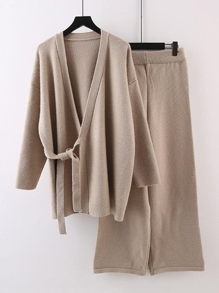 Two Piece Cardigans and Trousers Set - runwayfashionista.com