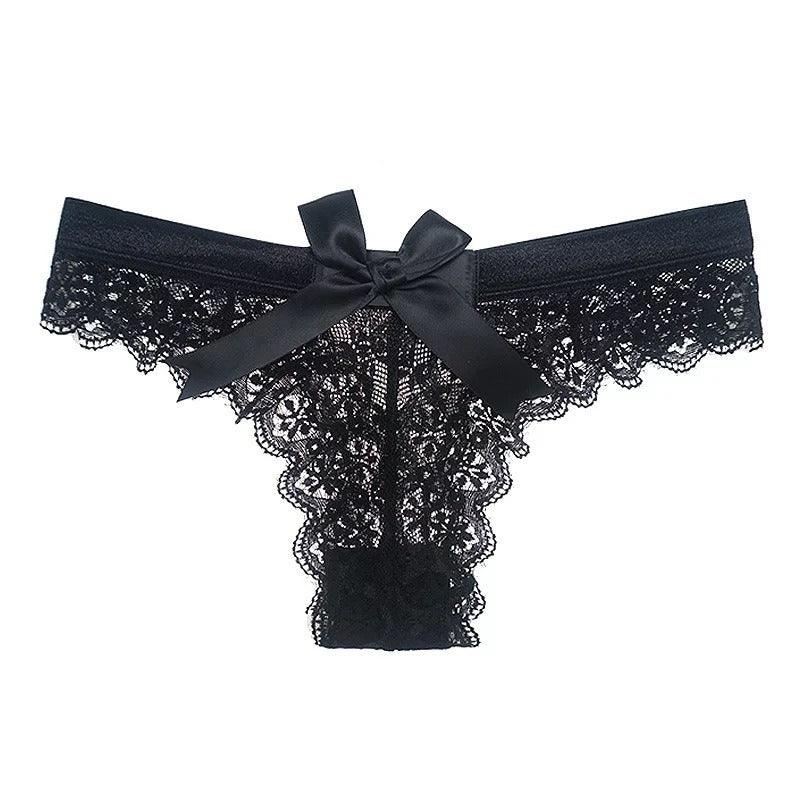 Sexy Lingerie Lace Transparent Bow Briefs - runwayfashionista.com