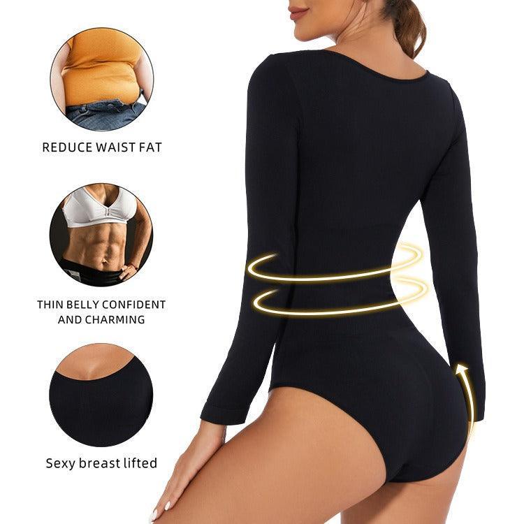 Long Sleeve Body Slimming Bodysuit - runwayfashionista.com