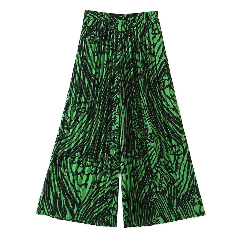 Printed Elasticated Pleated Wide-leg Trousers - runwayfashionista.com