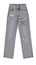 High Waist Straight Denim Trousers - runwayfashionista.com