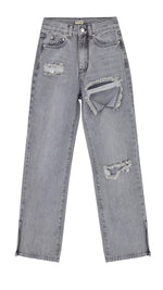 High Waist Straight Denim Trousers - runwayfashionista.com
