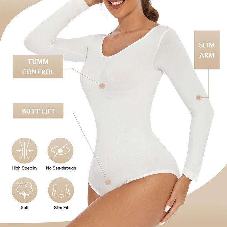 Long Sleeve Body Slimming Bodysuit - runwayfashionista.com