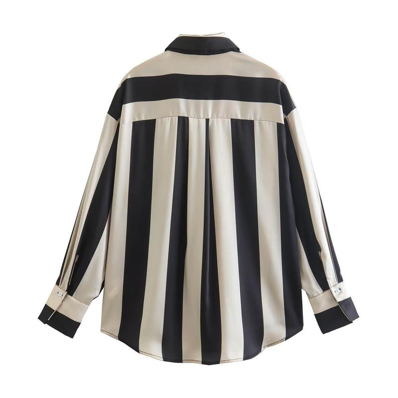 Tricolor Vertical Stripe Splice Shirt - runwayfashionista.com