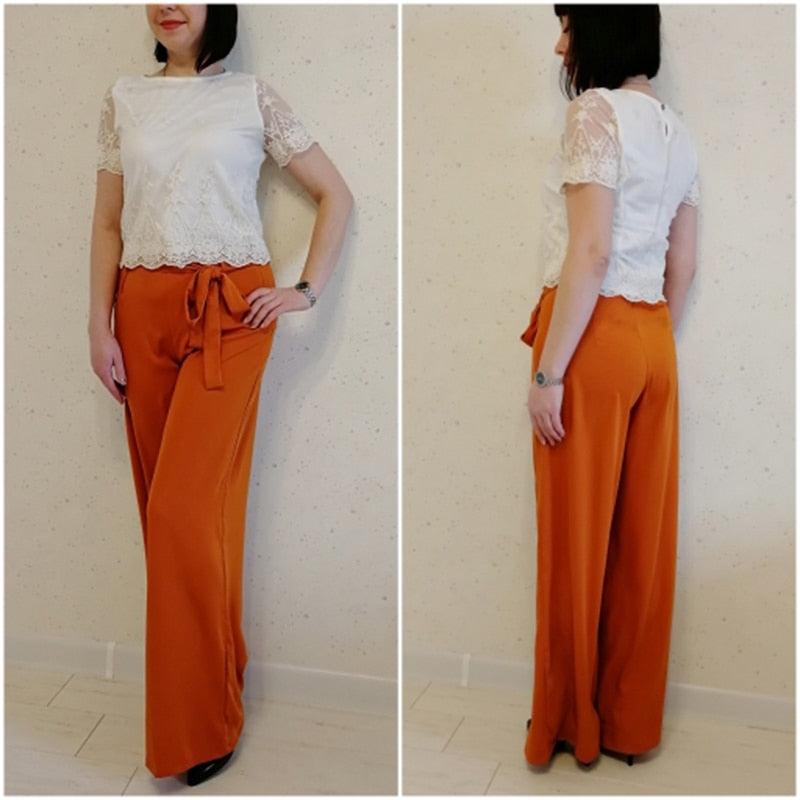 Wide Leg Chiffon Pants High Waist - runwayfashionista.com