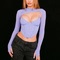 Long Sleeve Navel Short T-Shirt - runwayfashionista.com