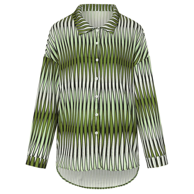 Lapel Long-Sleeved Striped Shirt - runwayfashionista.com