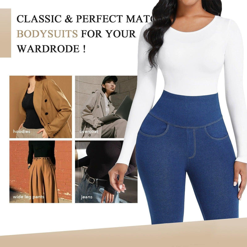 Long Sleeve Body Slimming Bodysuit - runwayfashionista.com