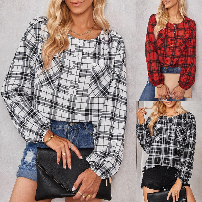 Plaid Round Neck Shirt - runwayfashionista.com