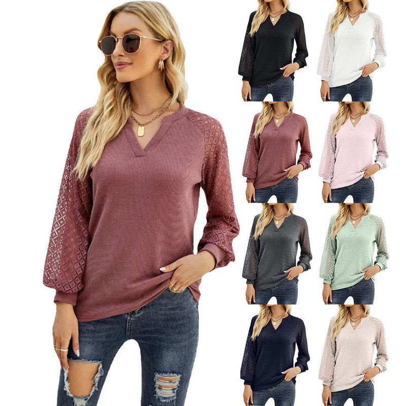 Long-Sleeved V-Neck T -Shirt - runwayfashionista.com