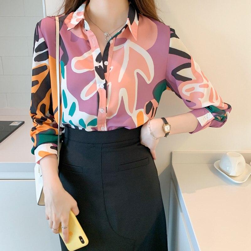 Turn Down Collar Full Sleeve Chiffon Shirts - runwayfashionista.com