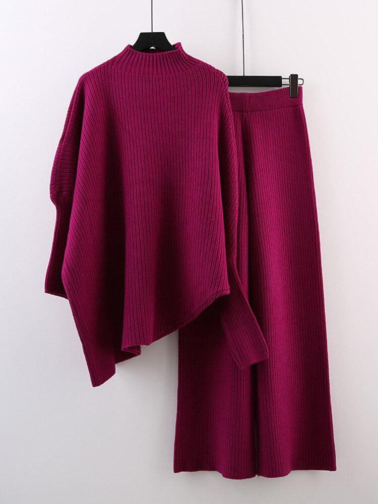 Irregular Sweater & Wide Leg Pants Set - runwayfashionista.com