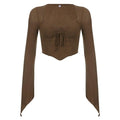 Low V Neck Long Sleeve T-Shirt - runwayfashionista.com