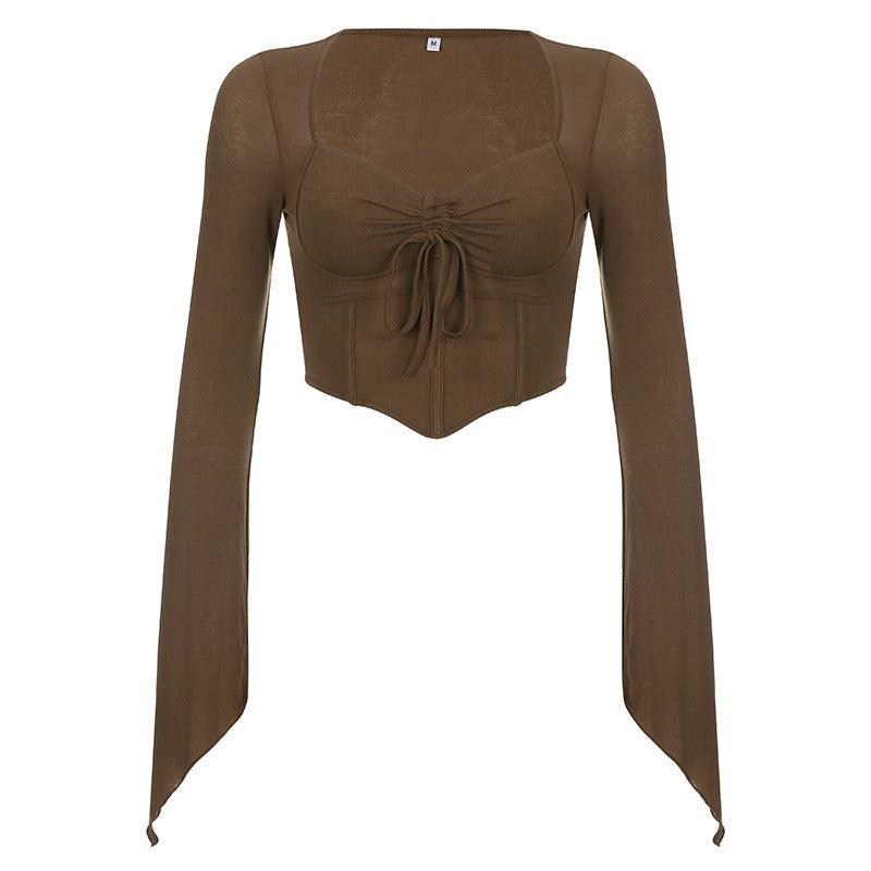 Low V Neck Long Sleeve T-Shirt - runwayfashionista.com