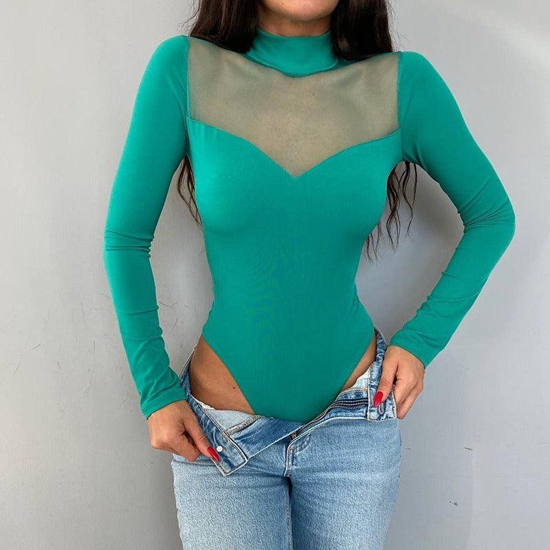 Mesh Splice Long Sleeve Versatile Shapewear - runwayfashionista.com
