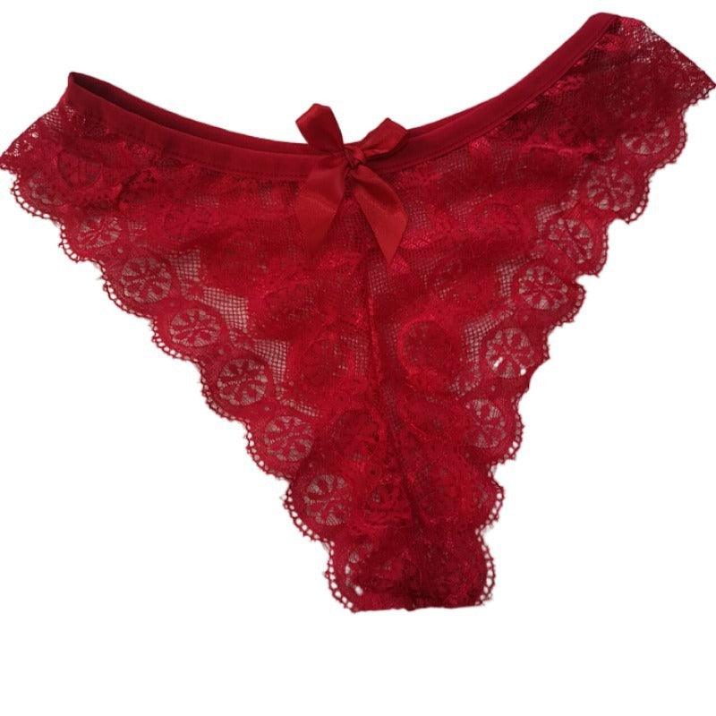 Sexy Lingerie Lace Transparent Bow Briefs - runwayfashionista.com