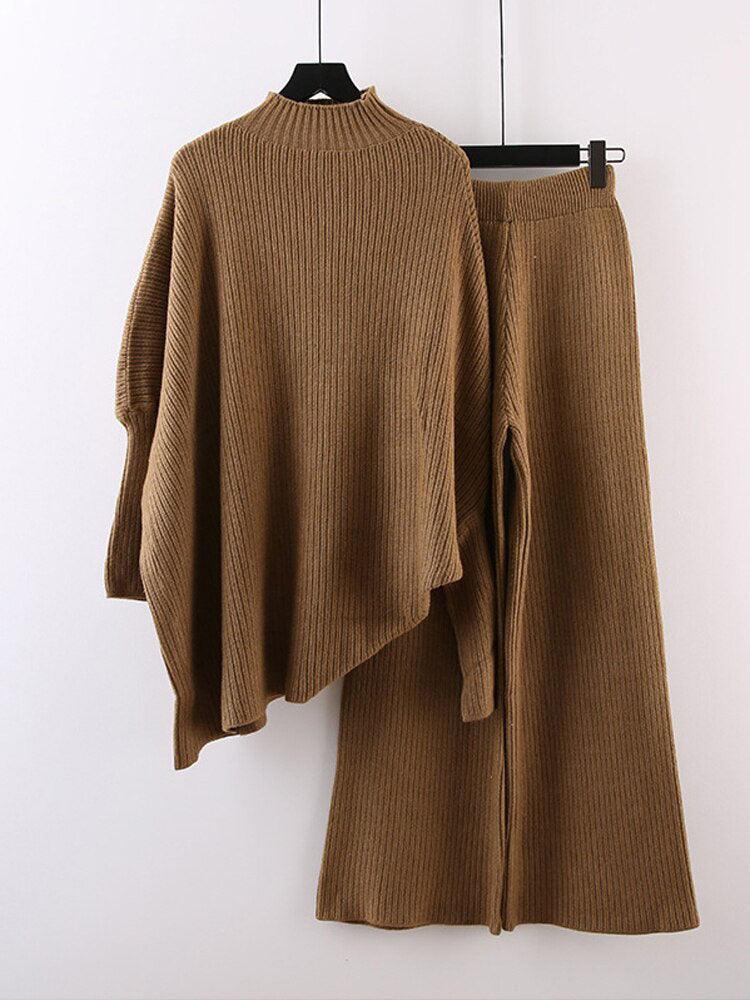 Irregular Sweater & Wide Leg Pants Set - runwayfashionista.com