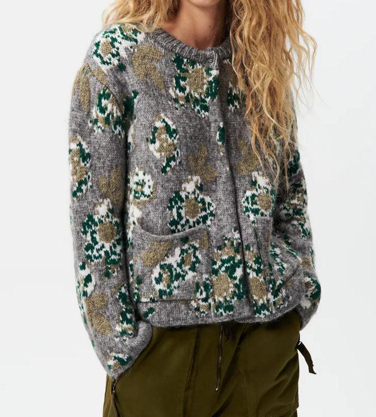 Floral Jacquard Knitted Long Sleeve Jacket - runwayfashionista.com