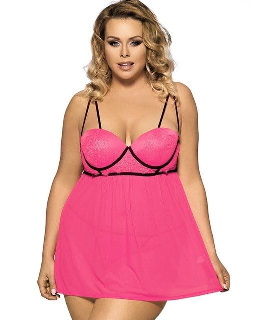 Plus Size Sexy Lingerie Lace Transparent Haltter Babydoll - runwayfashionista.com