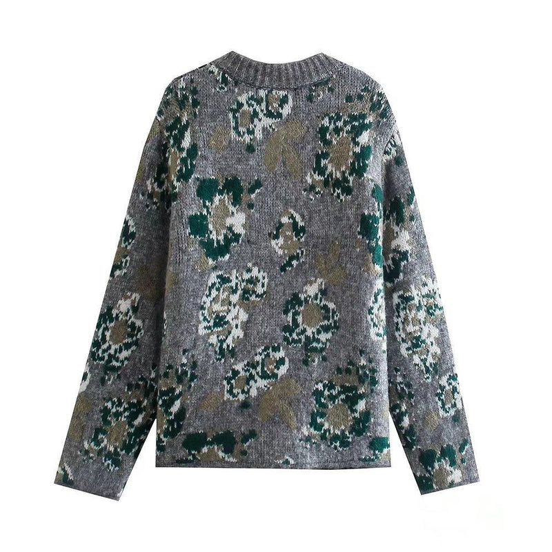 Floral Jacquard Knitted Long Sleeve Jacket - runwayfashionista.com