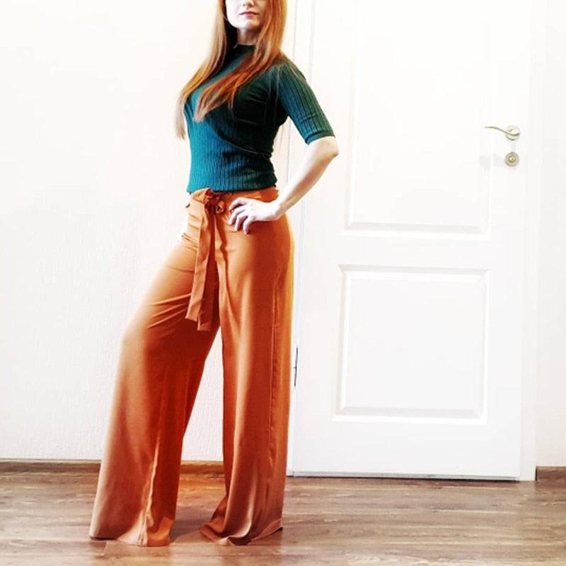 Wide Leg Chiffon Pants High Waist - runwayfashionista.com