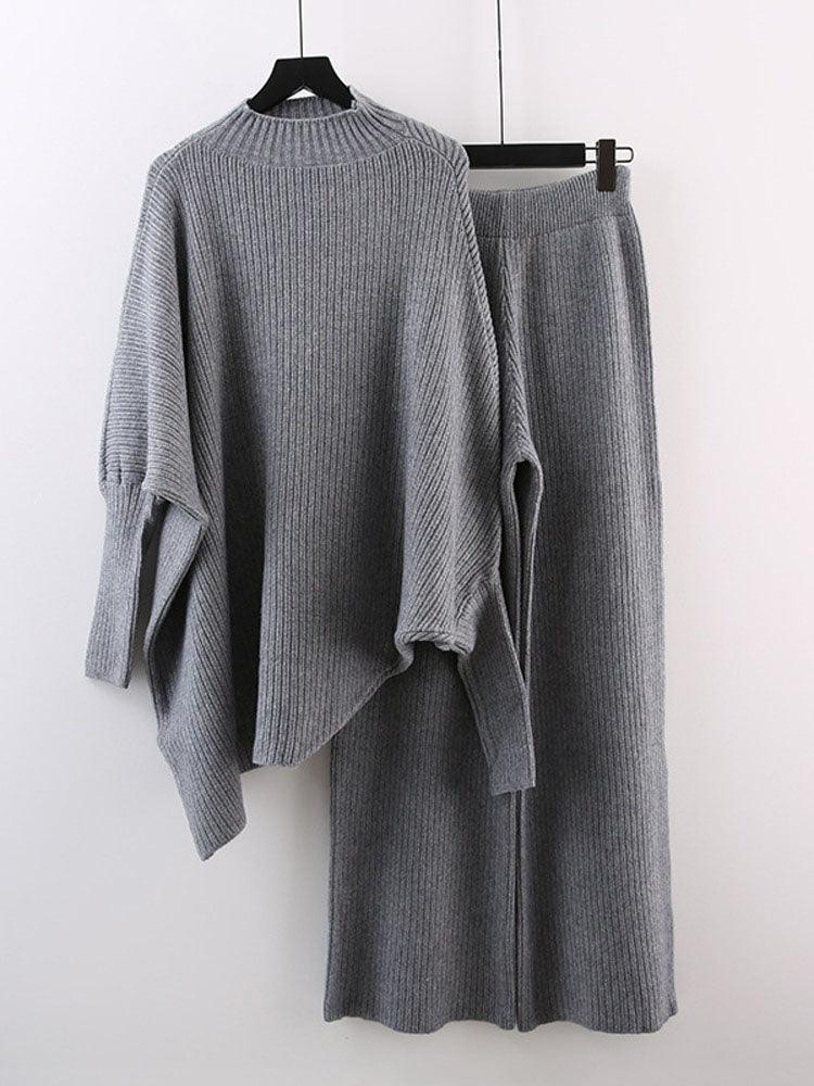 Irregular Sweater & Wide Leg Pants Set - runwayfashionista.com